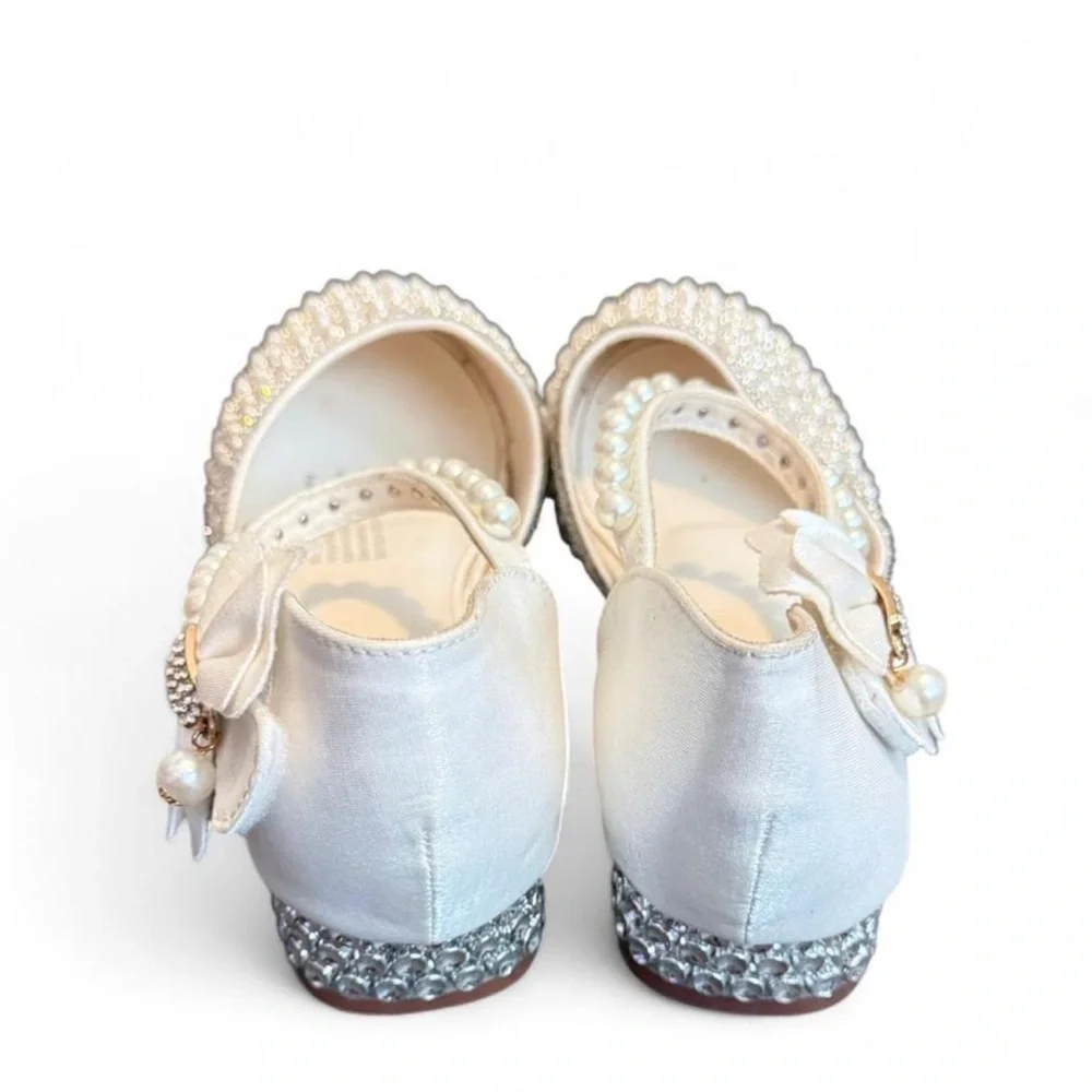 Girl Size 36 Ivory White pearl embellished kitten heels wedding flower‎ girl